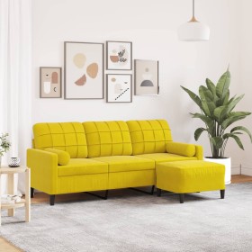 Sofá de 3 plazas con taburete terciopelo amarillo 180 cm de , Sofás - Ref: Foro24-3278273, Precio: 325,16 €, Descuento: %