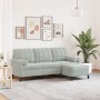 Dreisitzer-Sofa mit Hocker aus hellgrauem Samt, 180 cm. von , Sofas - Ref: Foro24-3278267, Preis: 311,02 €, Rabatt: %