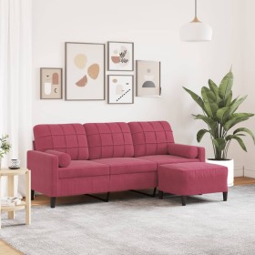 Sofá de 3 plazas con taburete de terciopelo rojo tinto 180 cm de , Sofás - Ref: Foro24-3278271, Precio: 324,99 €, Descuento: %