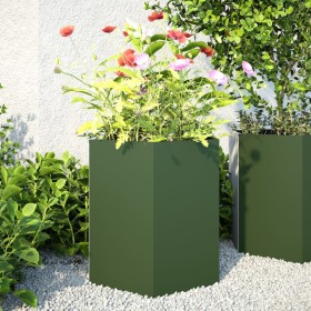 Hexagonal planters 2 units olive green steel 46x40x45 cm by , Pots and planters - Ref: Foro24-851115, Price: 75,99 €, Discoun...