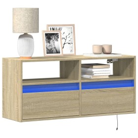 Wall-mounted TV unit with LED lights Sonoma oak 100x31x45 cm by , TV Furniture - Ref: Foro24-852336, Price: 81,23 €, Discount: %