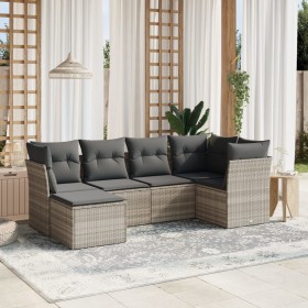 Gartensofagarnitur 6-teilig mit grauen Polstern aus synthetischem Rattan von , Gartensets - Ref: Foro24-3263178, Preis: 457,0...