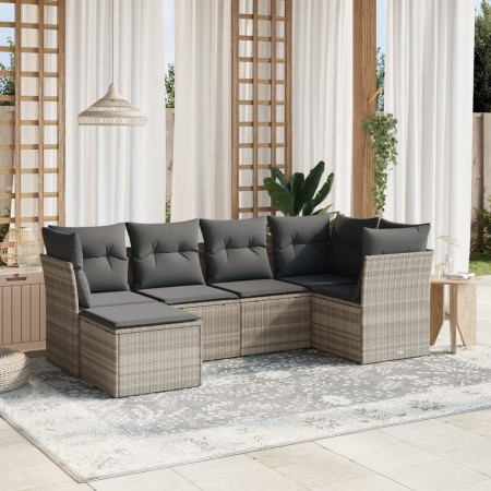 Gartensofagarnitur 6-teilig mit grauen Polstern aus synthetischem Rattan von , Gartensets - Ref: Foro24-3263178, Preis: 446,6...