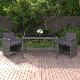 Garten-Essgruppe, 3-teilig, mit grauen Polstern aus synthetischem Rattan von , Gartensets - Ref: Foro24-3095490, Preis: 279,8...