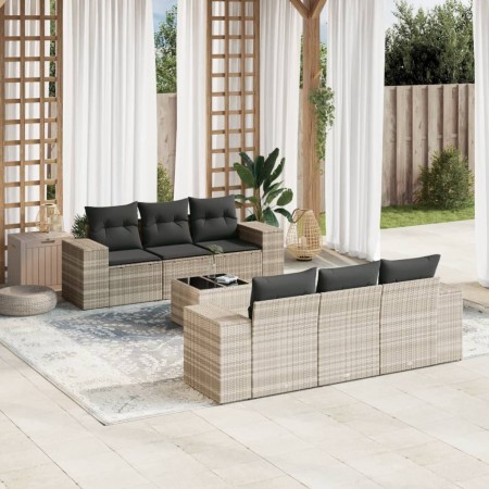 Set de sofás de jardín 7 pzas con cojines ratán PE gris claro de , Sofás modulares de exterior - Ref: Foro24-3222311, Precio:...