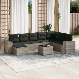 Garden furniture set 9 pieces and light gray synthetic rattan cushions by , Garden sets - Ref: Foro24-3222971, Price: 625,28 ...