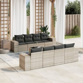 Garden furniture set 9 pieces and light gray synthetic rattan cushions by , Modular outdoor sofas - Ref: Foro24-3222351, Pric...