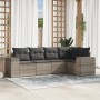 Gartensofa-Set und Kissen, 5-teilig, aus hellem grauem Kunststoff-Rattan. von , Modulare Sofas für den Außenbereich - Ref: Fo...