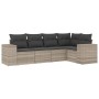 Gartensofa-Set und Kissen, 5-teilig, aus hellem grauem Kunststoff-Rattan. von , Modulare Sofas für den Außenbereich - Ref: Fo...