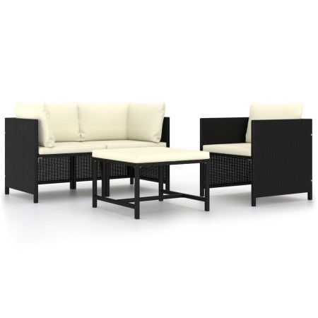 4-piece garden sofa set and black synthetic rattan cushions by vidaXL, Modular outdoor sofas - Ref: Foro24-313518, Price: 189...