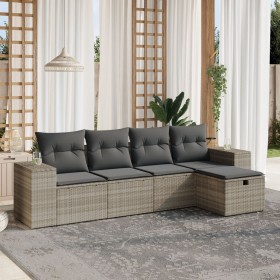 Gartensofa-Set und Kissen, 5-teilig, aus hellem grauem Kunst-Rattan. von , Gartensets - Ref: Foro24-3264398, Preis: 374,19 €,...