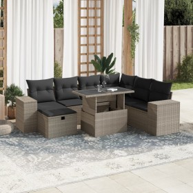 Garden sofa set 8 pieces and gray synthetic rattan cushions by , Garden sets - Ref: Foro24-3275322, Price: 632,95 €, Discount: %