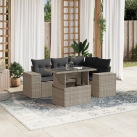 Gartensofa-Set und Kissen, 5-teilig, aus hellem grauem Kunst-Rattan. von , Gartensets - Ref: Foro24-3269142, Preis: 463,13 €,...