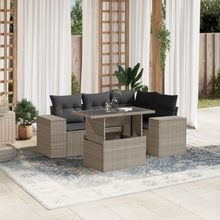 Garden sofa set and cushions 5 pieces light gray synthetic rattan by , Garden sets - Ref: Foro24-3269142, Price: 463,13 €, Di...