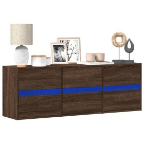 Wall-mounted TV stand with LED lights in brown oak color, 130x31x45 cm. by , TV Furniture - Ref: Foro24-852305, Price: 114,99...