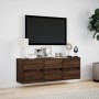 Wall-mounted TV stand with LED lights in brown oak color, 130x31x45 cm. by , TV Furniture - Ref: Foro24-852305, Price: 115,07...