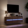 Wall-mounted TV stand with LED lights in brown oak color, 130x31x45 cm. by , TV Furniture - Ref: Foro24-852305, Price: 115,07...