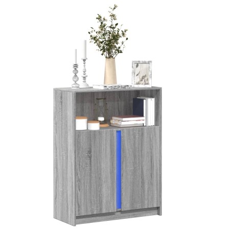 Aparador con LED madera de ingeniería gris Sonoma 77x34x100 cm de , Aparadores - Ref: Foro24-852150, Precio: 95,34 €, Descuen...