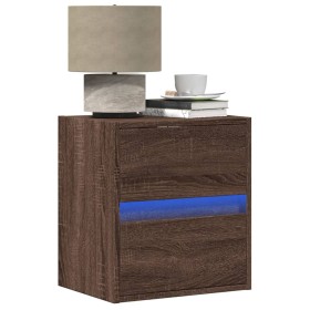 Wall-mounted bedside tables with LED lights, 2 units, brown oak. by , Nightstands - Ref: Foro24-3307974, Price: 106,99 €, Dis...