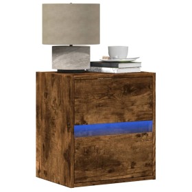 Wall-mounted bedside table with LED lights in smoked oak. by , Nightstands - Ref: Foro24-3307969, Price: 59,28 €, Discount: %