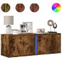 Wall-mounted TV stand with smoked oak finish and LED lights 100x31x35 cm by , TV Furniture - Ref: Foro24-852268, Price: 65,01...