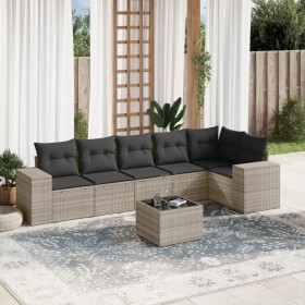 Set de sofás de jardín 7 pzas con cojines ratán PE gris claro de , Conjuntos de jardín - Ref: Foro24-3222601, Precio: 509,75 ...