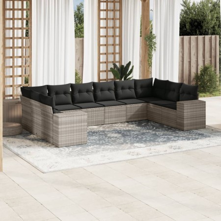 Gartensofaset mit 10 Teilen, inklusive Kissen, aus hellem grauem Kunststoff-Rattan. von , Gartensets - Ref: Foro24-3223071, P...