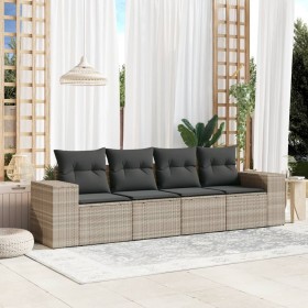 Gartensofa-Set, 4-teilig, mit grauen Kissen aus synthetischem Rattan von , Modulare Sofas für den Außenbereich - Ref: Foro24-...