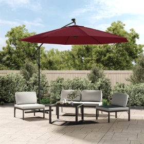 Cantilever parasol with LED lights and red wine red steel pole by vidaXL, Umbrellas - Ref: Foro24-313780, Price: 121,99 €, Di...