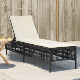 Sun lounger with black synthetic rattan cushion by , Loungers - Ref: Foro24-4002737, Price: 138,99 €, Discount: %