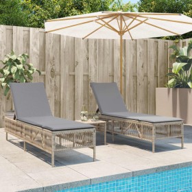 Sun loungers with side table, 2 units, synthetic beige rattan by , Loungers - Ref: Foro24-4002749, Price: 267,99 €, Discount: %