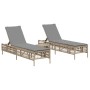 Sun loungers with side table, 2 units, synthetic beige rattan by , Loungers - Ref: Foro24-4002749, Price: 268,02 €, Discount: %