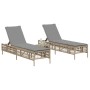 Sun loungers with side table, 2 units, synthetic beige rattan by , Loungers - Ref: Foro24-4002749, Price: 267,99 €, Discount: %