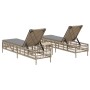 Sun loungers with side table, 2 units, synthetic beige rattan by , Loungers - Ref: Foro24-4002749, Price: 268,02 €, Discount: %