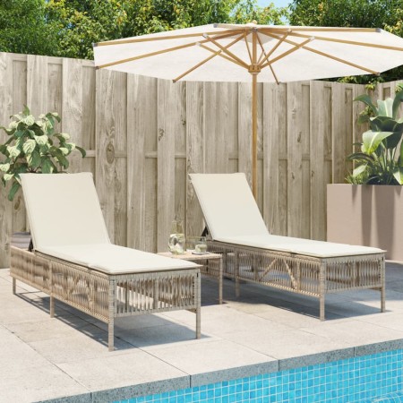 Sun loungers with cushions 2 units synthetic rattan beige by , Loungers - Ref: Foro24-3261600, Price: 273,47 €, Discount: %