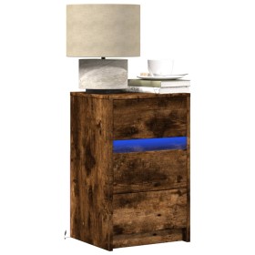 Nightstand with LED lights, smoked oak engineered wood by , Nightstands - Ref: Foro24-852016, Price: 60,67 €, Discount: %