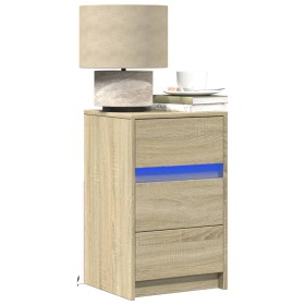 Bedside table with LED lights made of engineered oak wood in Sonoma oak color. by , Nightstands - Ref: Foro24-852014, Price: ...