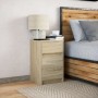 Bedside table with LED lights made of engineered oak wood in Sonoma oak color. by , Nightstands - Ref: Foro24-852014, Price: ...