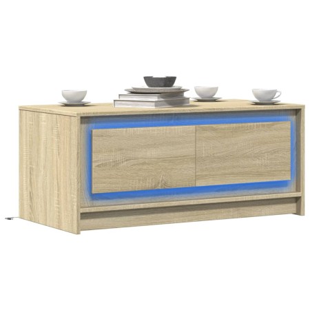 Mesa de centro con luces LED madera de ingeniería roble Sonoma de , Mesas de centro - Ref: Foro24-851986, Precio: 101,99 €, D...