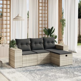 Gartensofa-Set, 4-teilig, mit grauen Kissen aus synthetischem Rattan von , Gartensets - Ref: Foro24-3264378, Preis: 307,99 €,...