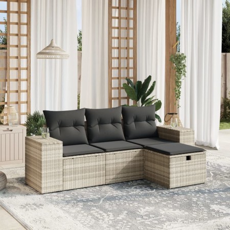 Gartensofa-Set, 4-teilig, mit grauen Kissen aus synthetischem Rattan von , Gartensets - Ref: Foro24-3264378, Preis: 313,33 €,...