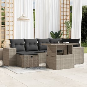 7-piece garden sofa set with light gray PE rattan cushions by , Garden sets - Ref: Foro24-3275302, Price: 566,95 €, Discount: %