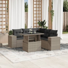 Garden sofa set 6 pieces and gray synthetic rattan cushions by , Garden sets - Ref: Foro24-3269162, Price: 511,87 €, Discount: %