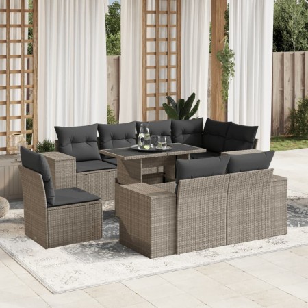 Garden furniture set 9 pieces and light gray synthetic rattan cushions by , Garden sets - Ref: Foro24-3269302, Price: 745,99 ...