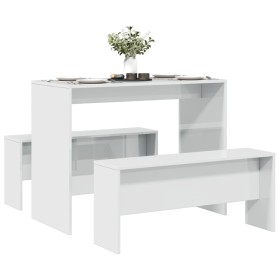 Dining table and benches 3 pieces engineered wood glossy white by , Furniture sets for kitchens and dining rooms - Ref: Foro2...