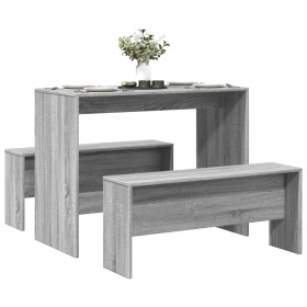 Dining table and benches 3 pieces engineered wood Sonoma gray by , Furniture sets for kitchens and dining rooms - Ref: Foro24...