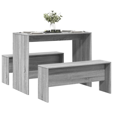 Dining table and benches 3 pieces engineered wood Sonoma gray by , Furniture sets for kitchens and dining rooms - Ref: Foro24...