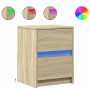 Bedside table with LED lights made of engineered oak wood in Sonoma oak color. by , Nightstands - Ref: Foro24-852037, Price: ...