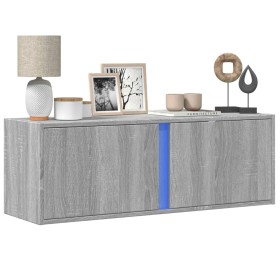 Wall-mounted TV stand with LED lights in Sonoma gray, 100x31x35 cm. by , TV Furniture - Ref: Foro24-852269, Price: 66,99 €, D...