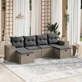 Garden sofa set 6 pieces and gray synthetic rattan cushions by , Garden sets - Ref: Foro24-3264478, Price: 430,99 €, Discount: %